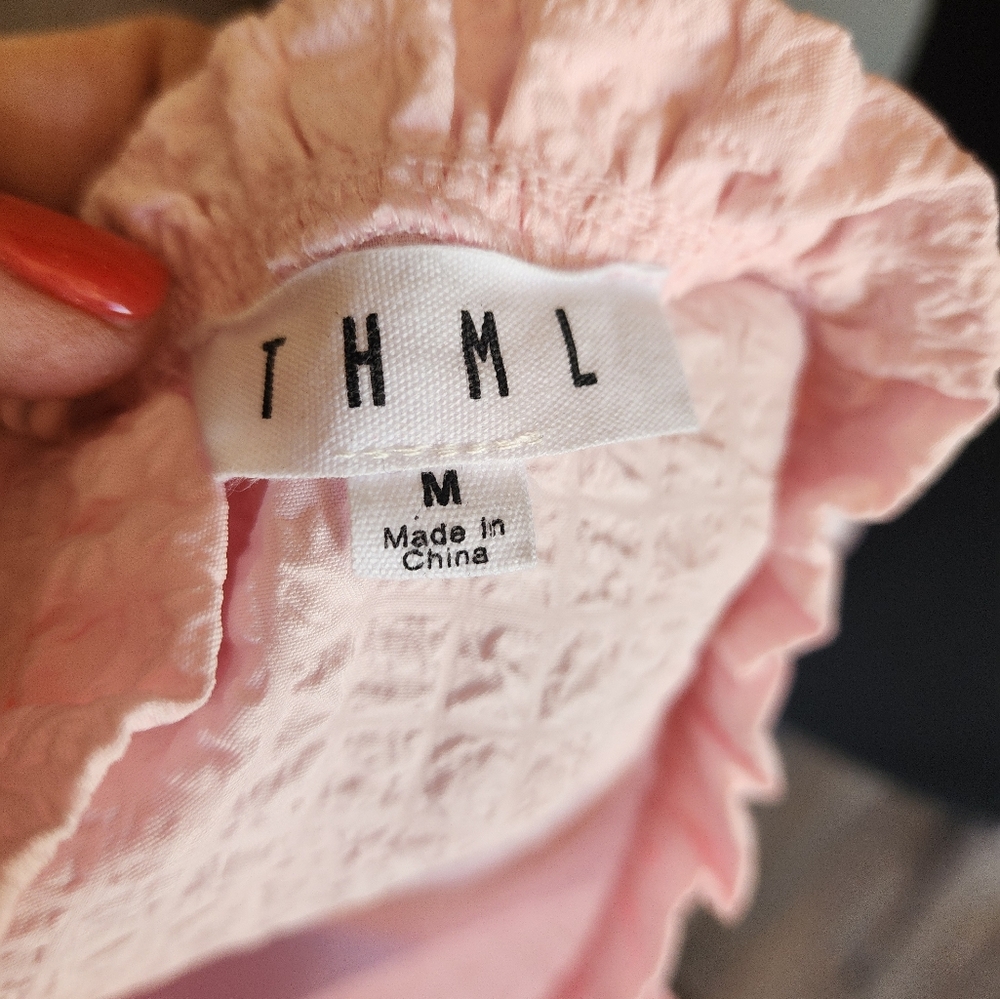 THML Pale Pink Textured Ruffle Sleeve Top - Picture 4 of 5